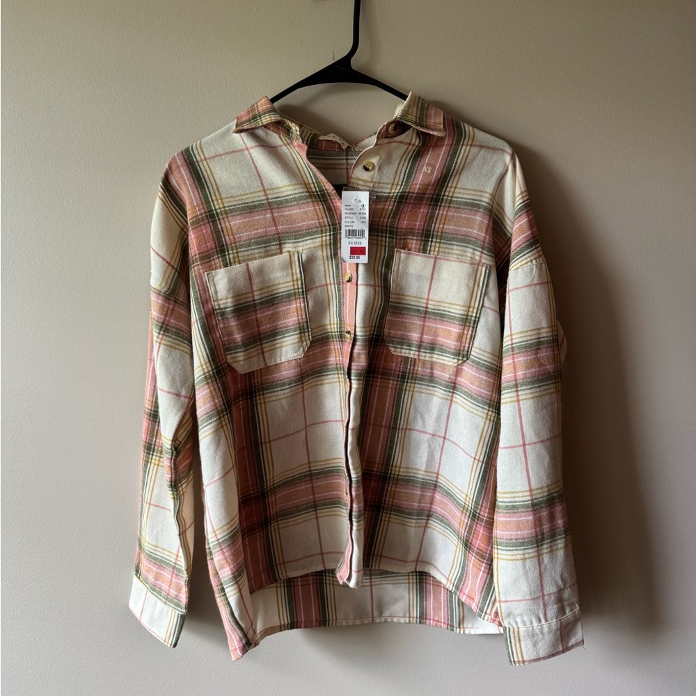 PacSun Cream and Pink Button Down Shirt